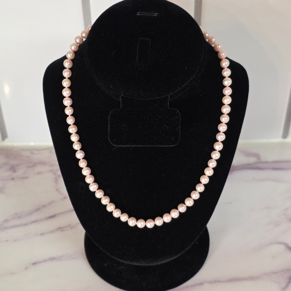 VTG JCM 10K Yellow Gold Pink Cultured Pearl Strand Necklace 18 In Knotted Clasp